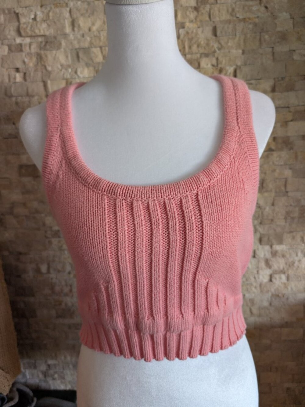 Sabo Skirt Pink Knit Racerback Crop Tank Top Ribbed Bustier Bralette Sz Small - Picture 2 of 7